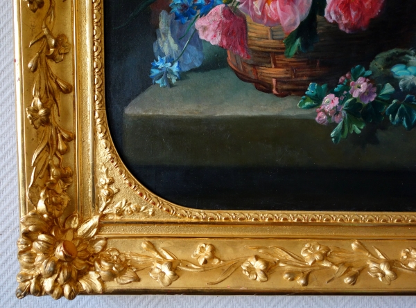 19th century French school : flowers in a basket, large oil on canvas signed Georges Viard
