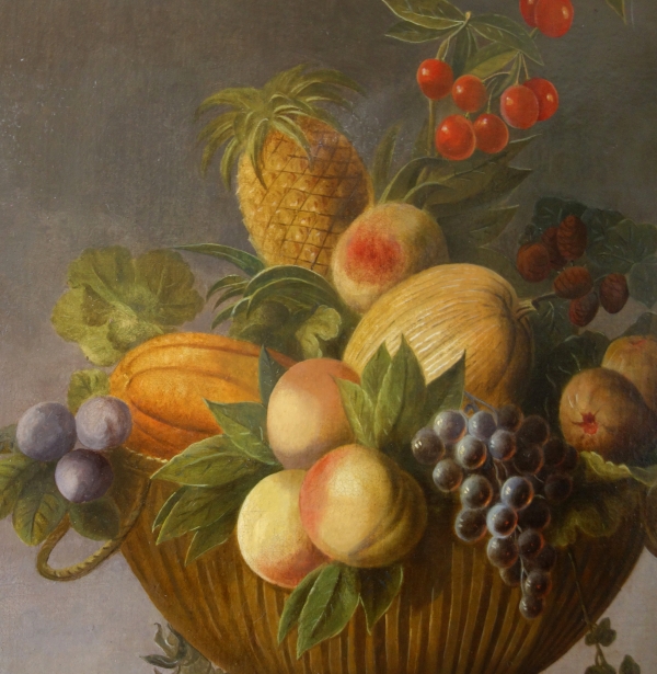 Ecole Française du XVIIIe siècle, nature morte au panier de fruits - huile sur toile 66cm x 88cm