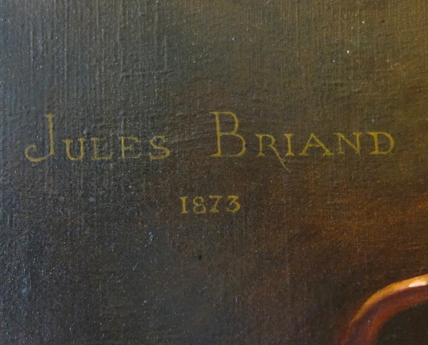 Jules Briand : still life - back from hunting - large oil on canvas 124cm x 106cm