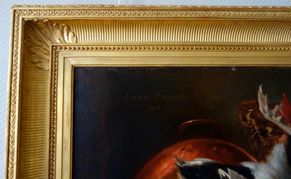 Jules Briand : grande huile sur toile retour de chasse - nature morte - huile sur toile 124cm x 106cm