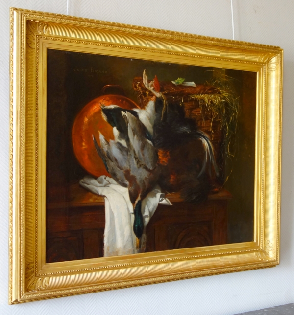 Jules Briand : still life - back from hunting - large oil on canvas 124cm x 106cm