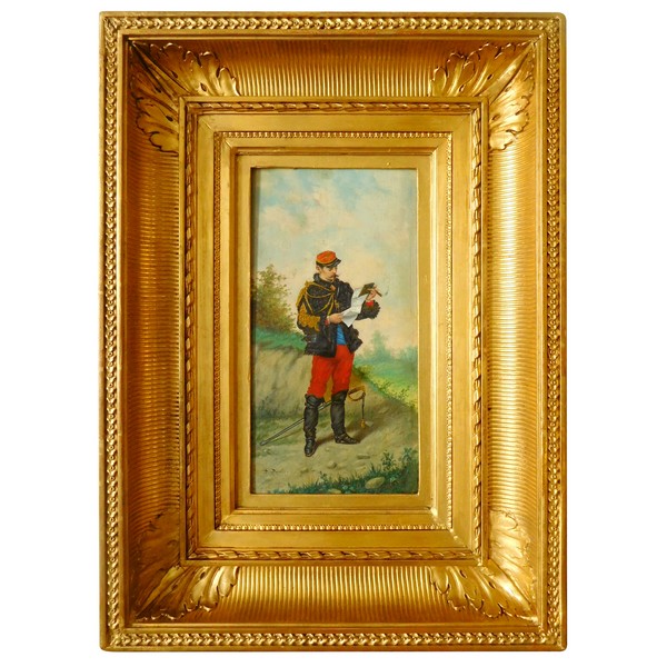 French 19th century school, oil on panel : officer smoking a cigar, circa 1870