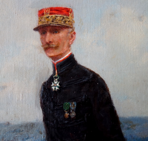 Portrait of a French Cavalry General riding a horse - oil on canvas circa 1911