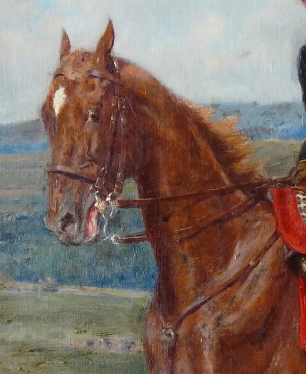 Portrait of a French Cavalry General riding a horse - oil on canvas circa 1911