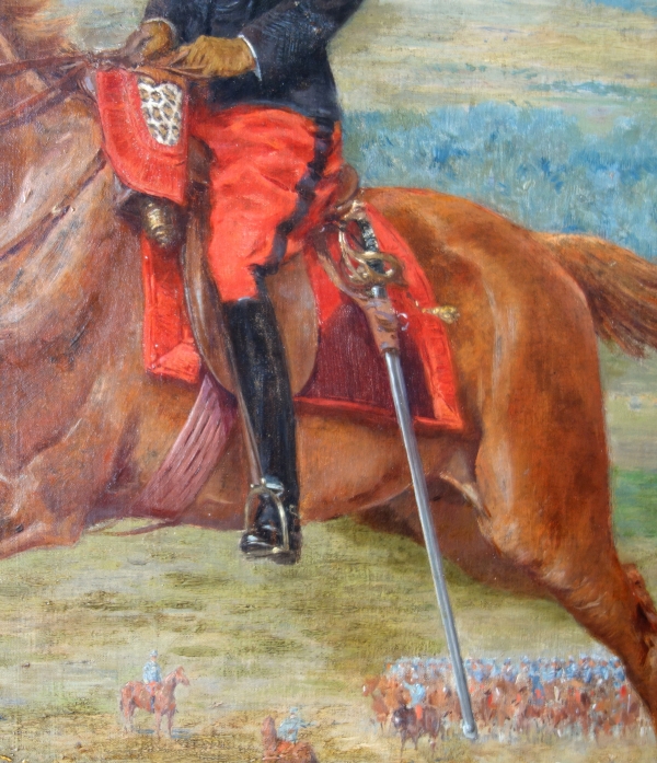 Portrait of a French Cavalry General riding a horse - oil on canvas circa 1911