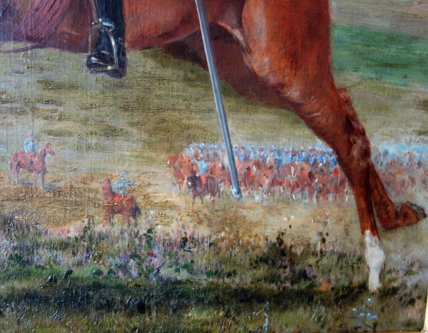 Portrait of a French Cavalry General riding a horse - oil on canvas circa 1911