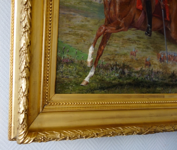 Portrait of a French Cavalry General riding a horse - oil on canvas circa 1911