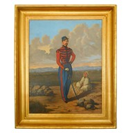 Large portrait of a Spahis officer in Algeria - 1860 oil on canvas