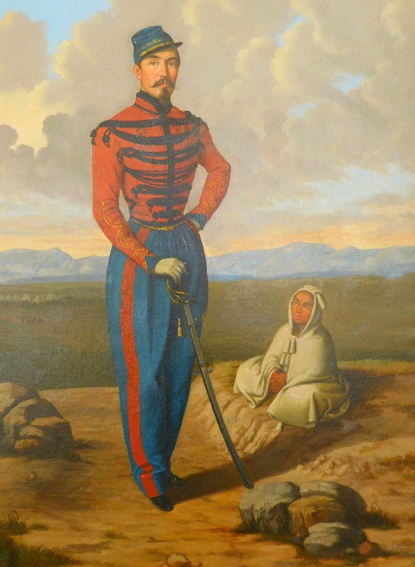 Large portrait of a Spahis officer in Algeria - 1860 oil on canvas