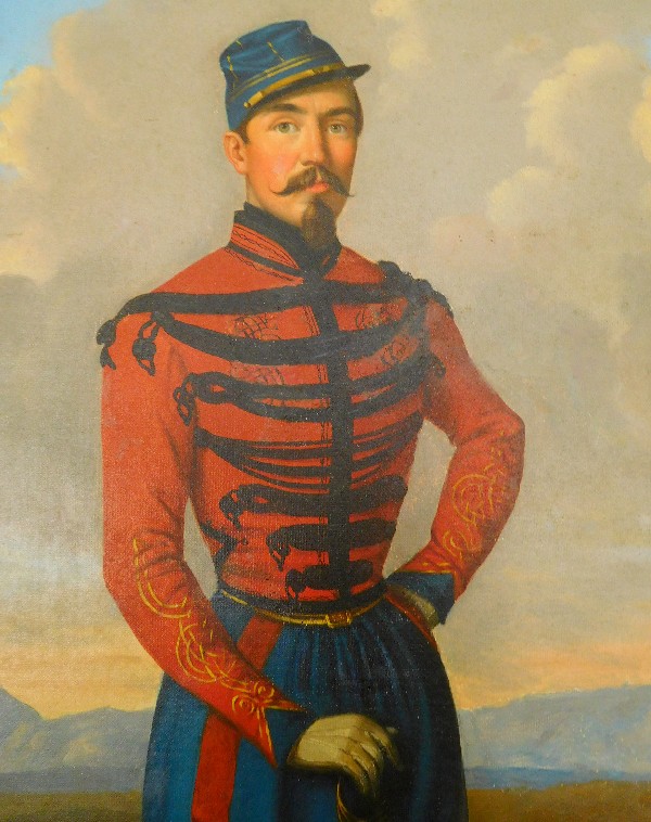 Grande huile sur toile : portrait d'un officier de Spahis en Algérie - 1860