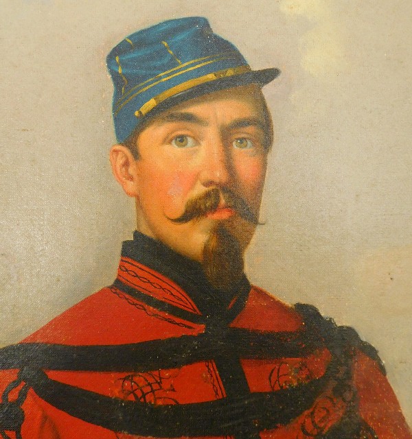 Grande huile sur toile : portrait d'un officier de Spahis en Algérie - 1860