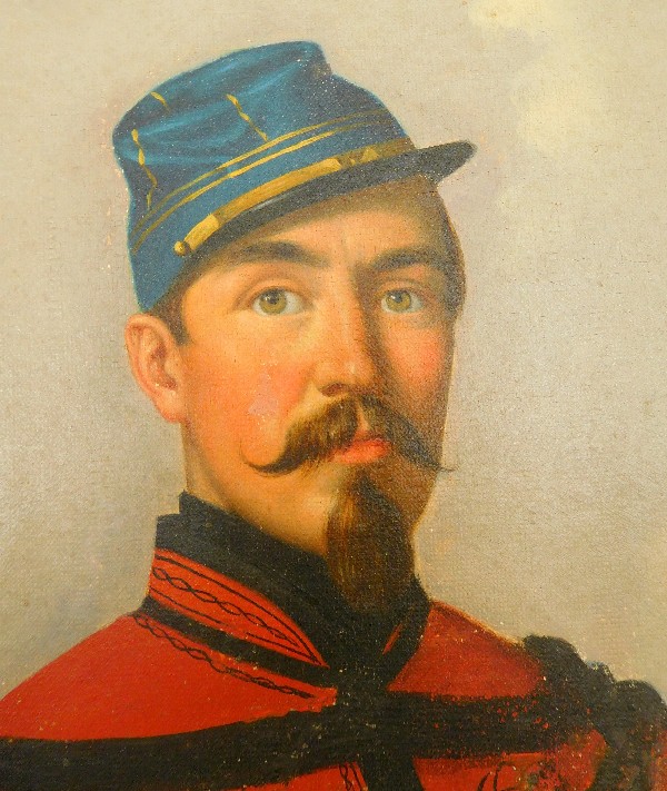 Grande huile sur toile : portrait d'un officier de Spahis en Algérie - 1860