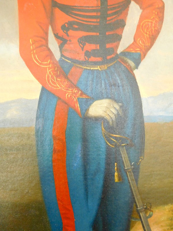 Grande huile sur toile : portrait d'un officier de Spahis en Algérie - 1860