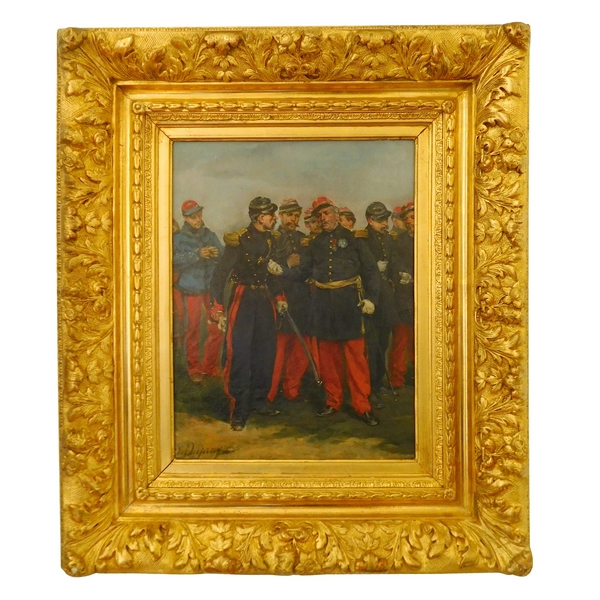 Henri-Louis Dupray : French staff officers in the 1880's, oil on canvas in a gilt wood frame