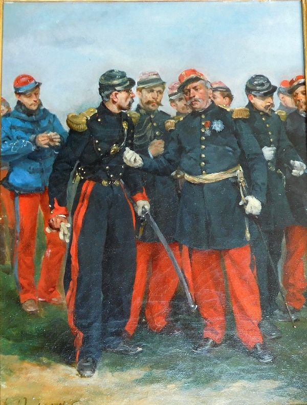 Officiers d'Etat-Major Français par Henri-Louis Dupray, huile sur toile, cadre en bois doré