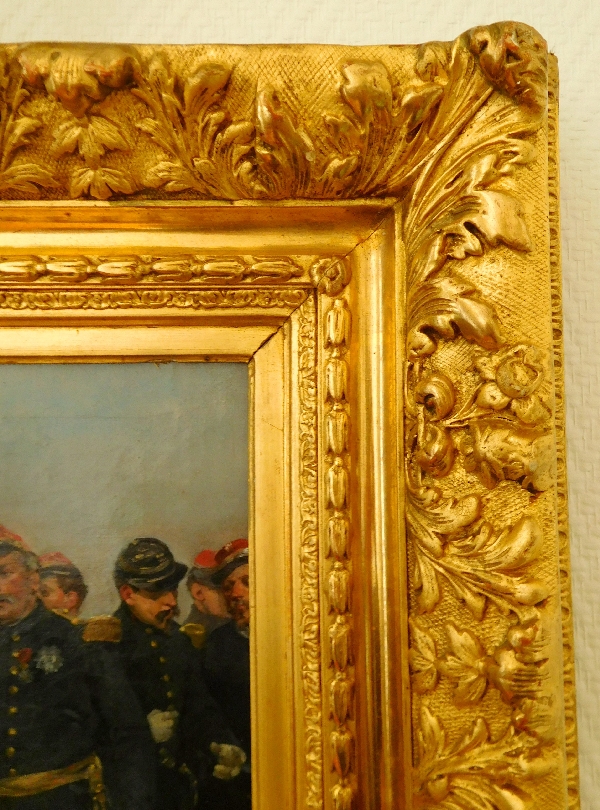 Henri-Louis Dupray : French staff officers in the 1880's, oil on canvas in a gilt wood frame