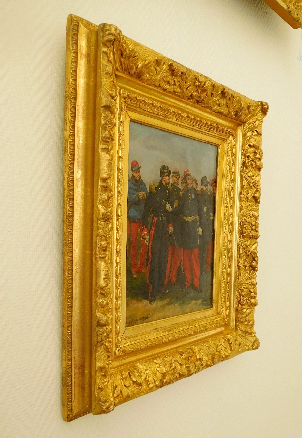 Henri-Louis Dupray : French staff officers in the 1880's, oil on canvas in a gilt wood frame