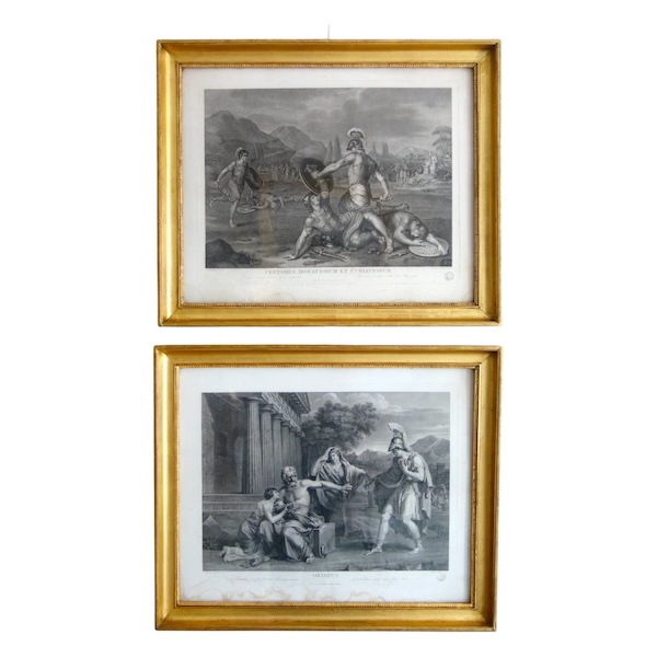Pair of Empire engravings, gold leaf gilt wood frame, early 19th century circa 1820