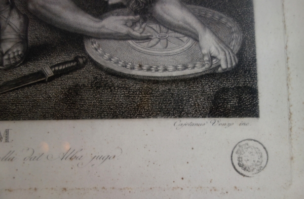 Pair of Empire engravings, gold leaf gilt wood frame, early 19th century circa 1820