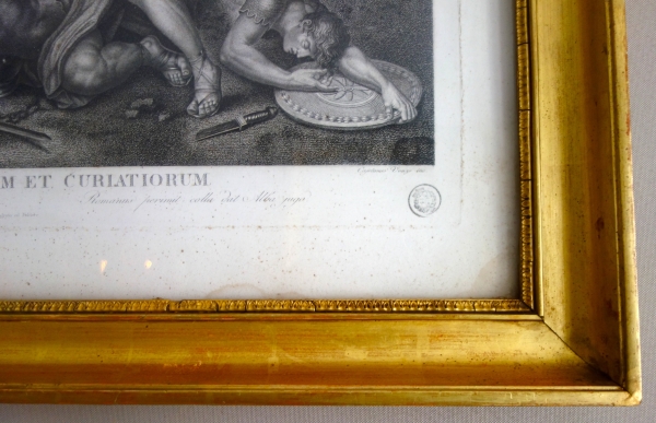 Pair of Empire engravings, gold leaf gilt wood frame, early 19th century circa 1820