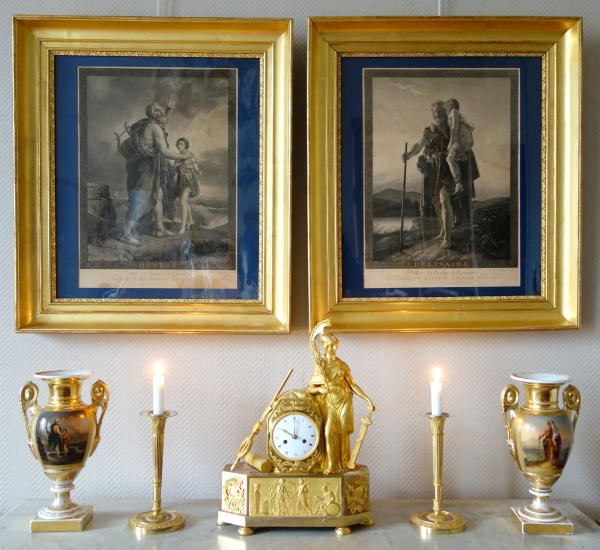 Pair of Empire engravings : Belisaire & Homer after Gerard - gilt wood frames