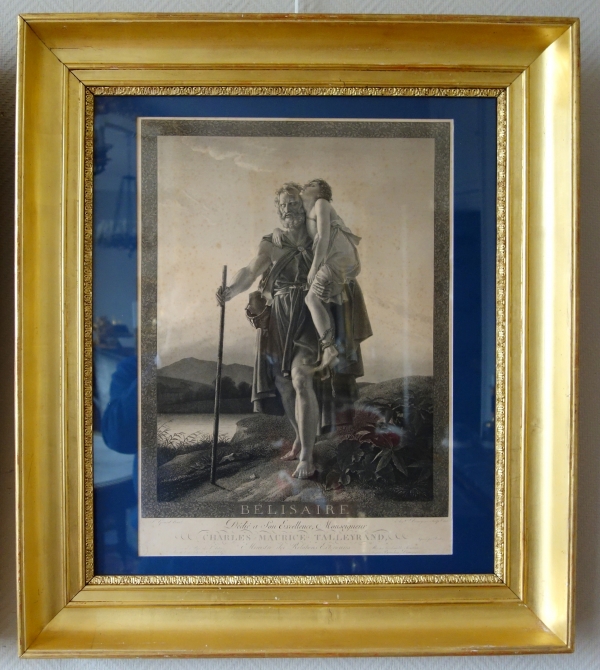 Pair of Empire engravings : Belisaire & Homer after Gerard - gilt wood frames