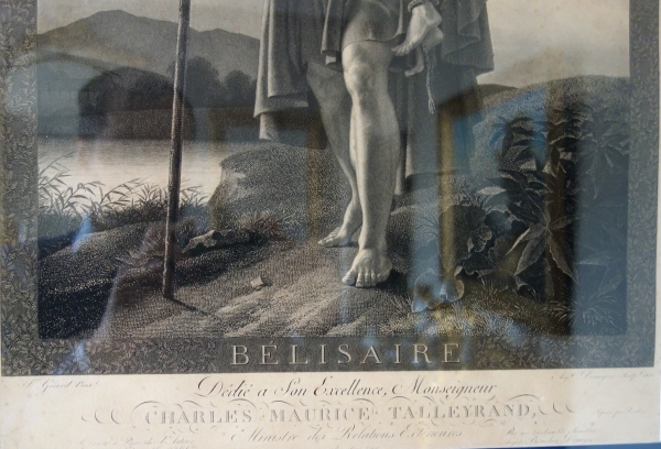 Paire de gravures Empire - Belisaire et Homère d'aprés Gérard - cadres en bois doré