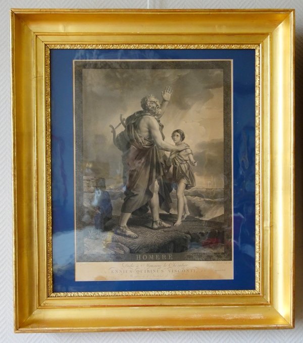 Pair of Empire engravings : Belisaire & Homer after Gerard - gilt wood frames