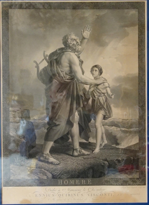 Pair of Empire engravings : Belisaire & Homer after Gerard - gilt wood frames