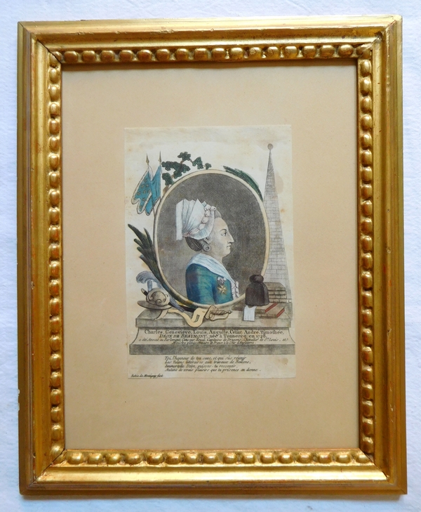 Pair of watercoloured engravings picturing Chevalier d'Eon - 18th century