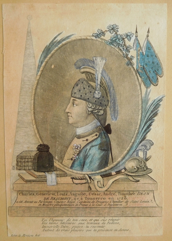 Chevalier d'Eon - paire de gravures d'époque XVIIIe siècle - amusant souvenir historique