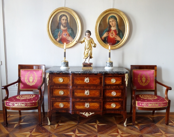 Pair of polychrome etchings picturing Jesus' Sacred Heart and Mary's, late 19th century