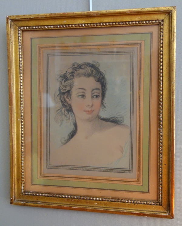 Demarteau d'après Boucher : paire de gravures à la manière du crayon - portraits de femmes XVIIIe