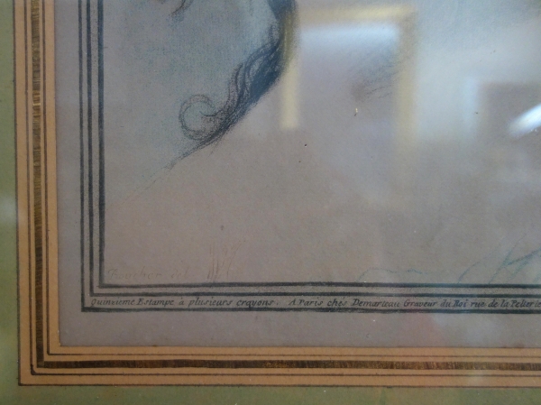 Demarteau d'après Boucher : paire de gravures à la manière du crayon - portraits de femmes XVIIIe