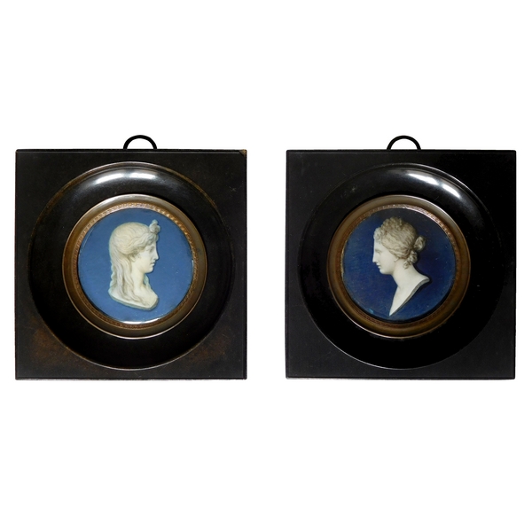 Pair of miniature paintings on ivory : Venus and Psyche, Empire period