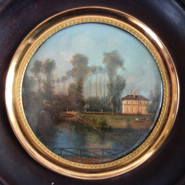Paire de miniatures : château et son parc - XIXe siècle
