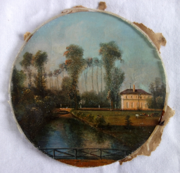 Paire de miniatures : château et son parc - XIXe siècle