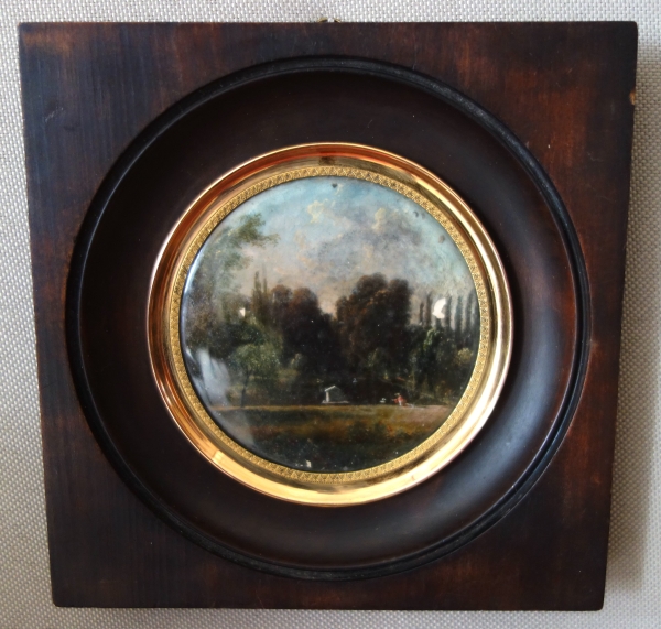 Paire de miniatures : château et son parc - XIXe siècle