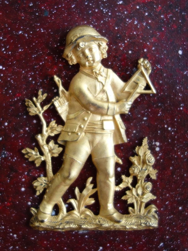 Paire de médaillons miniatures en bronze doré au mercure, fond faux porphyre - début XIXe siècle