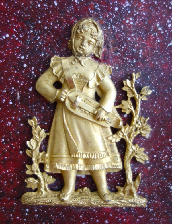 Paire de médaillons miniatures en bronze doré au mercure, fond faux porphyre - début XIXe siècle