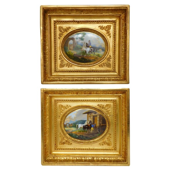 Pair of Empire ovale fine paintings on porcelain, early 19th century