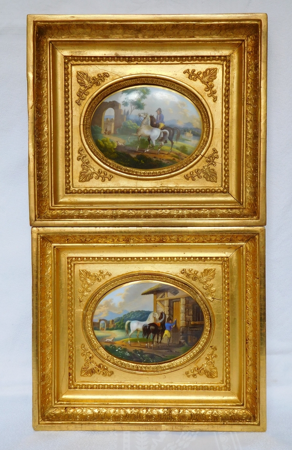 Pair of Empire ovale fine paintings on porcelain, early 19th century