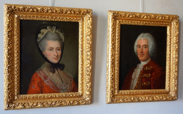 Pair of 18th century portraits : aristocrats under Louis XV reign oil on canvas