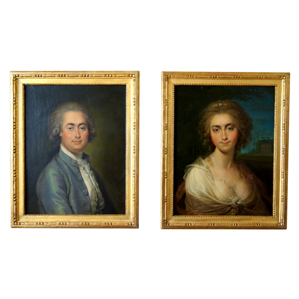 Ecole Française du XVIIIe siècle, paire de portraits de Mr et Mme de Bressac, époque Louis XVI