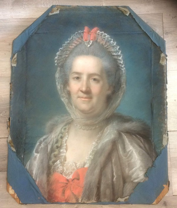 Paire de portraits, pastels d'époque XVIIIe par P. Lion de Dinant