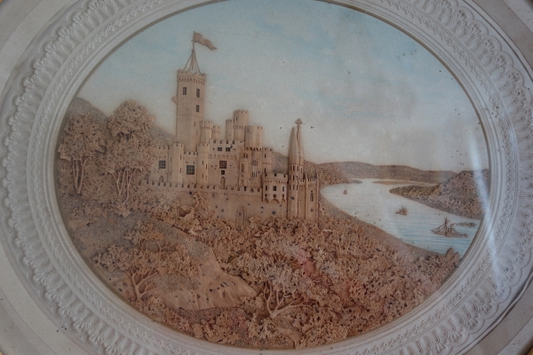 Grand Tour : paire de tableaux en liège très finement sculpté - époque Napoléon III
