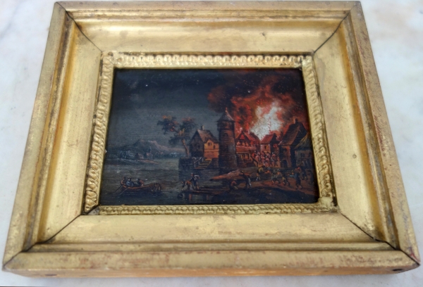 Pair of Empire miniature oils on copper - early 19th century
