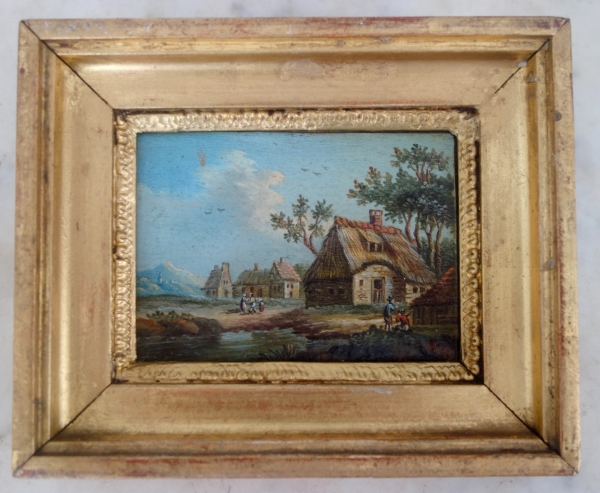 Pair of Empire miniature oils on copper - early 19th century