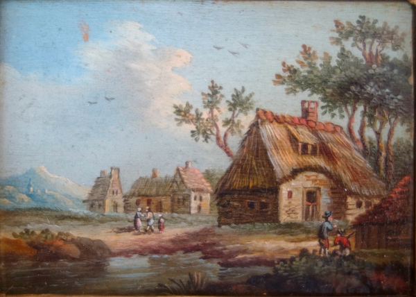 Pair of Empire miniature oils on copper - early 19th century