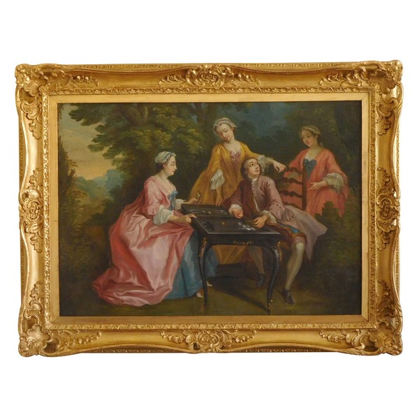 18th century French school, tric-trac game after Lancret - oil on canvas